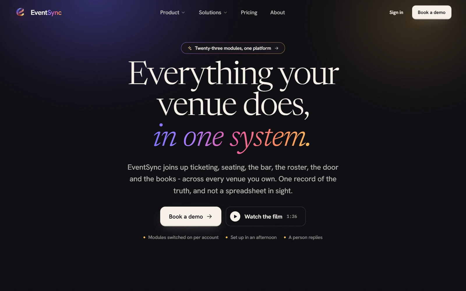 EventSync website: home page