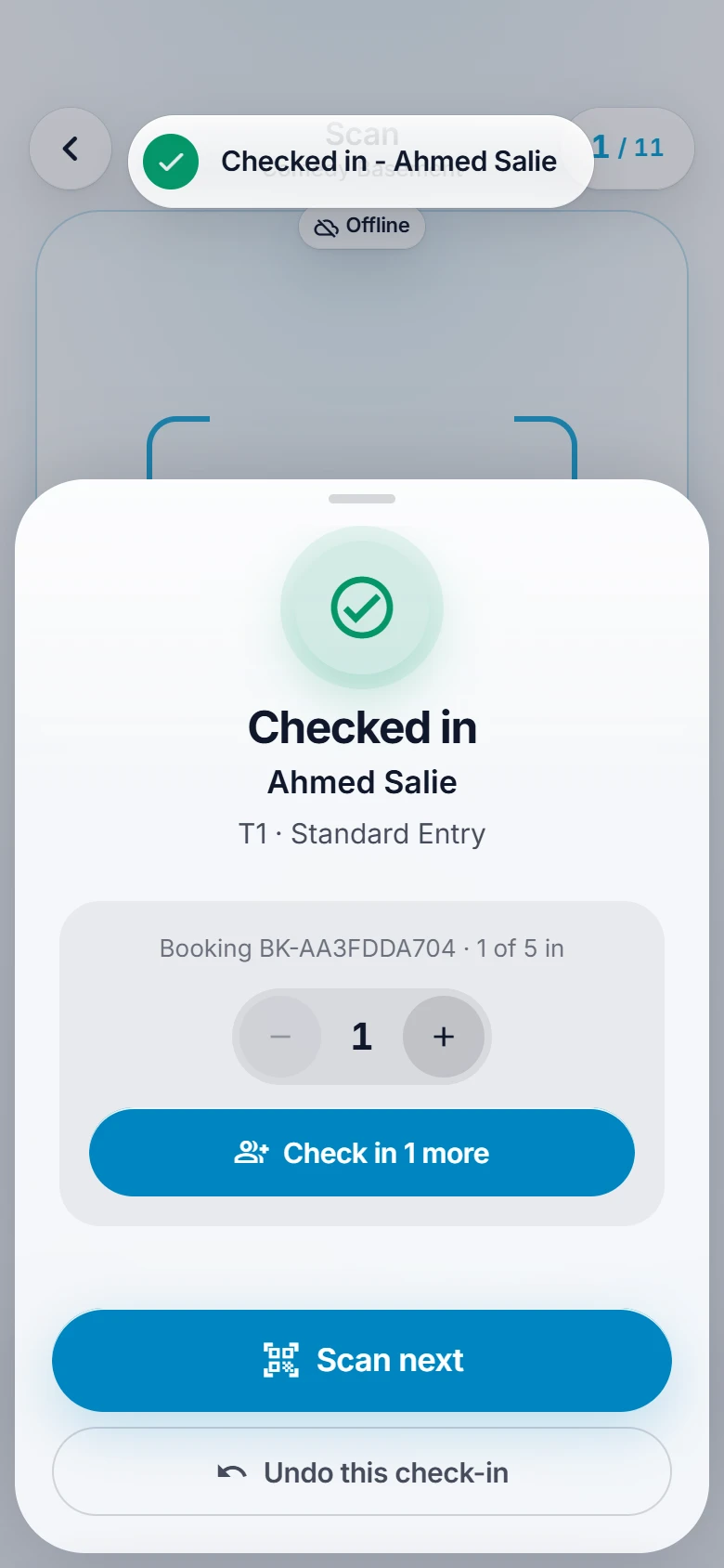 ScannerSync checking a guest in with no signal