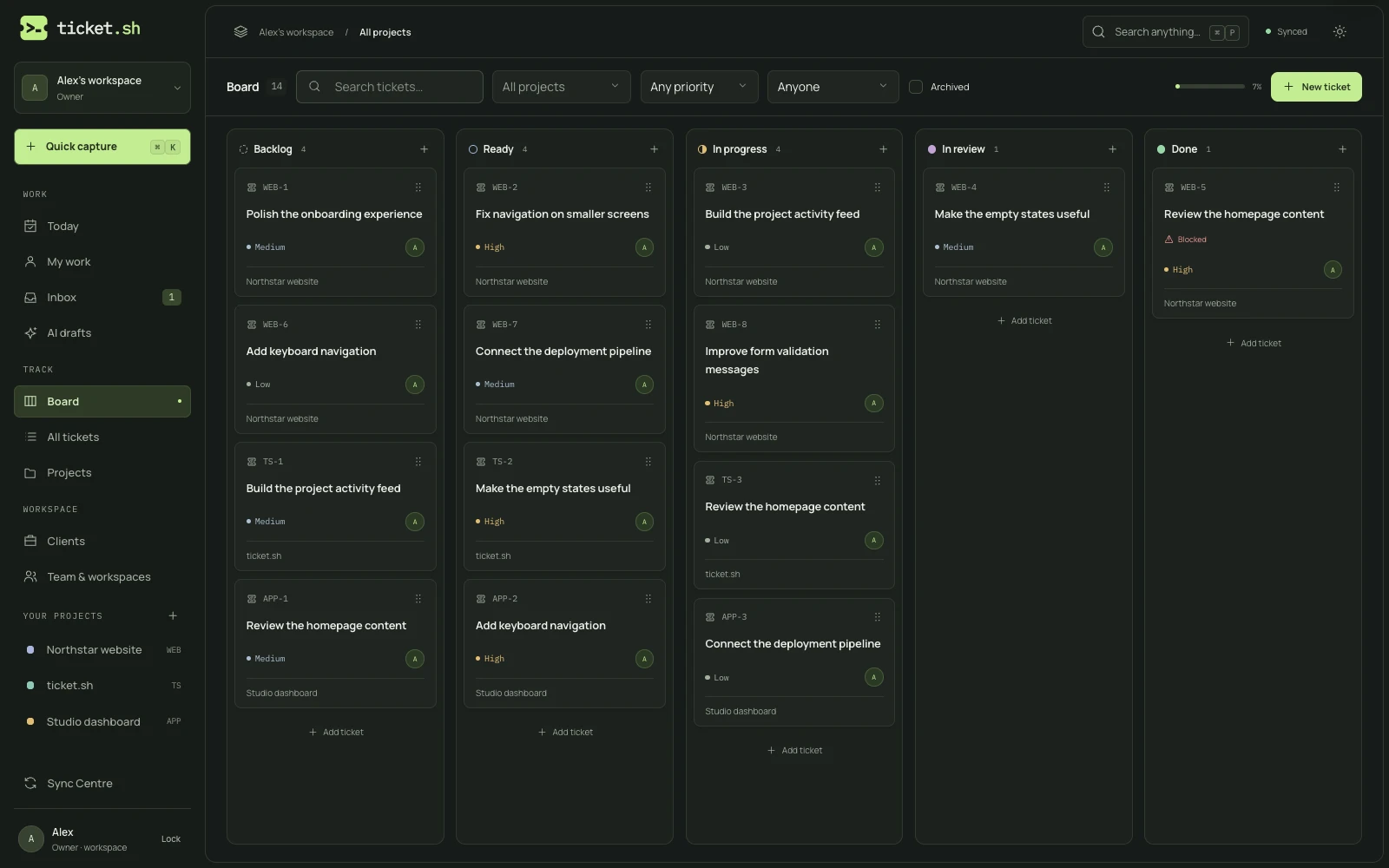 ticket.sh: Project and ticket manager
